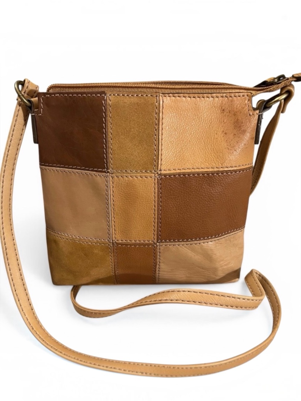 Fossil Vintage Genuine Leather & Suede Patchwork Small Crossbody Bag